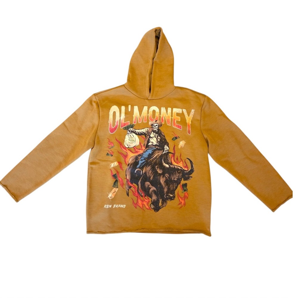 Reason RSN Brand Ol Money Skeleton Cowboy Bull Graphic Hoodie Brown Mens Large